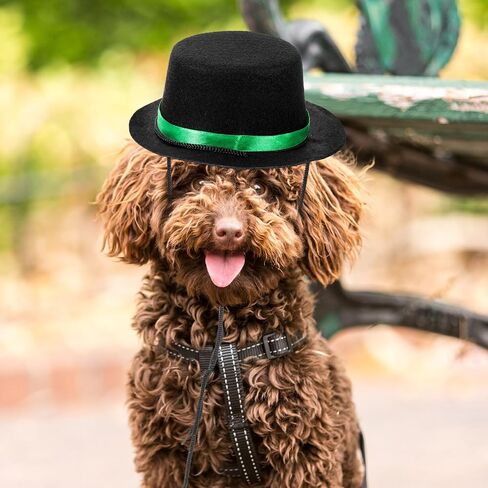 2pcs Pet Hat Halloween Dog Bowler Hat Adjustable Puppy Cap Black Mini Party Hat for Small Dogs Cat kitten Puppy Costume Accessories - Red & Green Ribbons in Saudi Arabia
