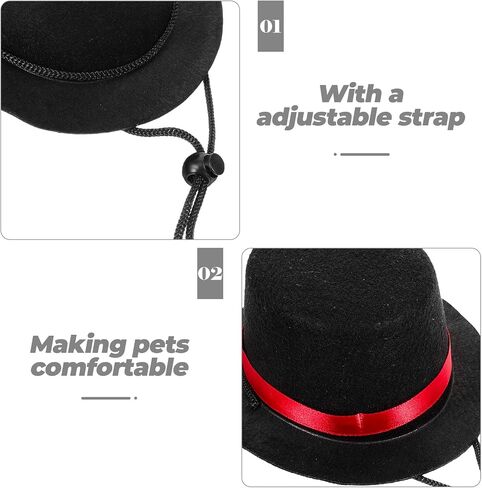 2pcs Pet Hat Halloween Dog Bowler Hat Adjustable Puppy Cap Black Mini Party Hat for Small Dogs Cat kitten Puppy Costume Accessories - Red & Green Ribbons in Saudi Arabia