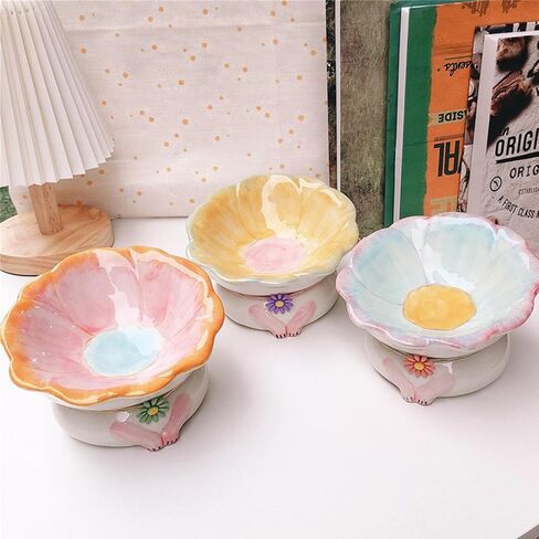 Cat Bowls Elevated Cute Flower Shape Cat Food and Water Bowl Cat Feeding Bowls Raised Cat Bowls for Indoor Cats Ceramics Cat Food Bowl Pet Feeder Bowl for Cats Dogs Pets(Yellow) in Saudi Arabia
