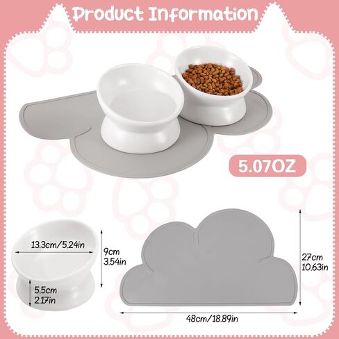 2 Pcs Ceramic Elevated Cat Bowls 15° Ceramic Tilted Cat Bowls with Silicone Non Slip Mat Raised Cat Food Water Bowls Set Anti Vomiting Microwave Dishwasher Safe for Indoor Cats Dogs, White in Kuwait