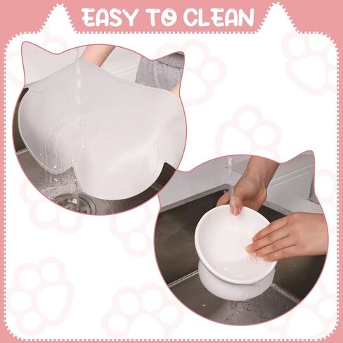 2 Pcs Ceramic Elevated Cat Bowls 15° Ceramic Tilted Cat Bowls with Silicone Non Slip Mat Raised Cat Food Water Bowls Set Anti Vomiting Microwave Dishwasher Safe for Indoor Cats Dogs, White in Kuwait