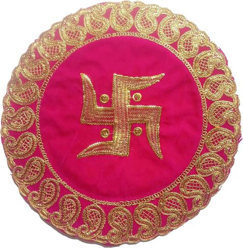Swastik Symbol Pooja Mat Aasan Cloth for Puja Cloth Mat/Mandir, Temple, Home, Office, Base, Chawki, Slab Pink 4JA9 in Saudi Arabia