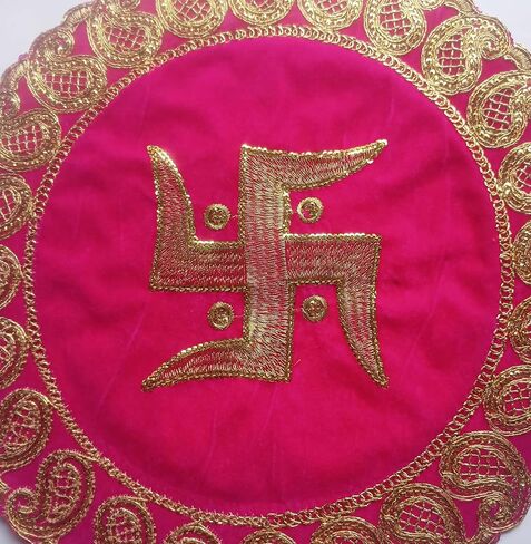 Swastik Symbol Pooja Mat Aasan Cloth for Puja Cloth Mat/Mandir, Temple, Home, Office, Base, Chawki, Slab Pink 4JA9 in Saudi Arabia