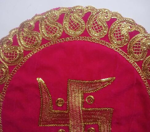 Swastik Symbol Pooja Mat Aasan Cloth for Puja Cloth Mat/Mandir, Temple, Home, Office, Base, Chawki, Slab Pink 4JA9 in Saudi Arabia