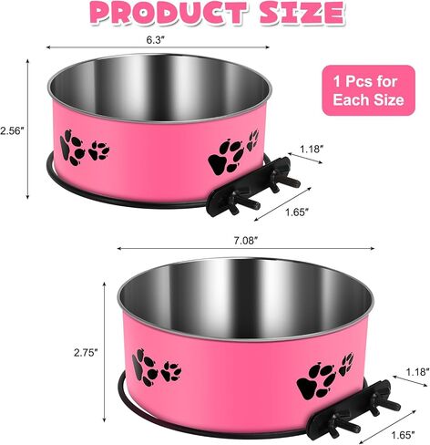 2 Pack Kennel bowls Mountable Stainless Steel Crate Bowls for Dogs No Spill Hanging Kennel Water Bowls with Clamp Holder 2 Sizes（7.08x2.83’’,6.3x2.63’） Hot Pink in Saudi Arabia