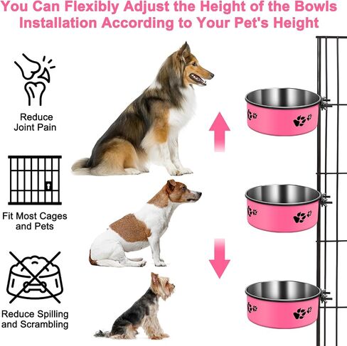 2 Pack Kennel bowls Mountable Stainless Steel Crate Bowls for Dogs No Spill Hanging Kennel Water Bowls with Clamp Holder 2 Sizes（7.08x2.83’’,6.3x2.63’） Hot Pink in Saudi Arabia