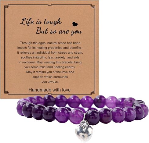 Get Well Soon Gifts,Natural Stone Healing Relaxation Bracelets,Inspirational Encouragement Gifts for Women Men,Anti Anxiety Stress Relief Yoga Heart Natural Stone Bracelets(Amethyst) in Kuwait