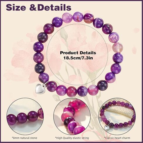 Get Well Soon Gifts,Natural Stone Healing Relaxation Bracelets,Inspirational Encouragement Gifts for Women Men,Anti Anxiety Stress Relief Yoga Heart Natural Stone Bracelets(Amethyst) in Kuwait