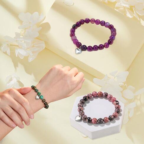 Get Well Soon Gifts,Natural Stone Healing Relaxation Bracelets,Inspirational Encouragement Gifts for Women Men,Anti Anxiety Stress Relief Yoga Heart Natural Stone Bracelets(Amethyst) in Kuwait