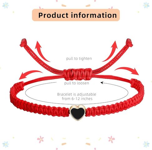 2PCS الأزواج الملونة مطابقة سوار القلب للأزواج ابنة الأم والصداقات مضفر سلسلة أساور قابلة للتعديل لهدايا فرنك بلجيكي أساور للأم ابنة النساء الرجال الفتيات (الوردي والأسود) in Kuwait