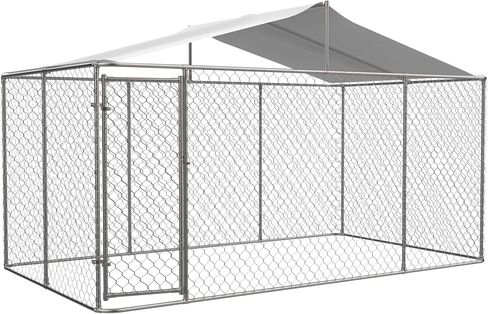 Outdoor Dog Kennel with Roof, Large Galvanized Steel Dogs Cage Fence House with Lock, Anti Rust Chain Link Enclosure Pen Weather Resistant for Backyard, 157.2x90x91.2 Inch in Saudi Arabia