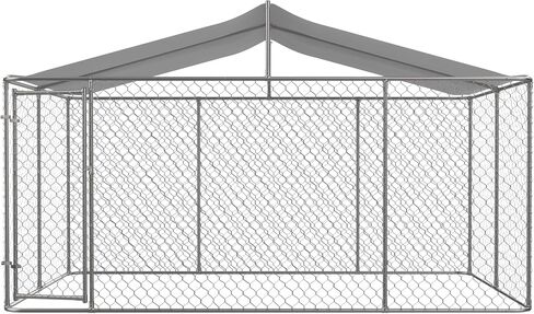 Outdoor Dog Kennel with Roof, Large Galvanized Steel Dogs Cage Fence House with Lock, Anti Rust Chain Link Enclosure Pen Weather Resistant for Backyard, 157.2x90x91.2 Inch in Saudi Arabia