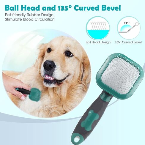 Slicker Brush, PETPAWJOY Dog Brush Green Gently Cleaning Pin Brush for Shedding Dog Hair Brush for Small Dogs Puppy Yorkie Poodle Rabbits Cats Green in Saudi Arabia