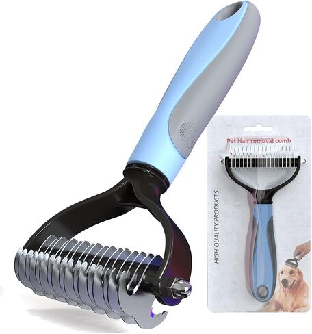 Pet Grooming Brush, Double Sided Deshedding for Dogs & Cats, Skin Friendly Grooming Dog Brush, Pet Shedding Brush,Undercoat Rake for dogs Grooming Supplies, Reduce Shedding by 98%,Blue,Extra Wide in Saudi Arabia