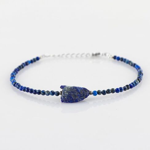Natural Beads With Raw Bracelet Micro Faceted Gemstones Jewelry For Her, Birthstone Energy Healing Crystals, Silver Plated Chain 8 inch (Red Garnet) in Saudi Arabia