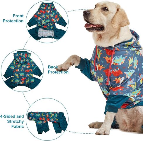 LovinPet Large Dog Pjs for Male Dogs: Wound Care, Anxiety Lightweight onesie, Large Dog Pajamas, Pjs for Dogs, Reflective Stripe, Super Dinos Navy Print, Surgical Recovery clothes/XL in Saudi Arabia