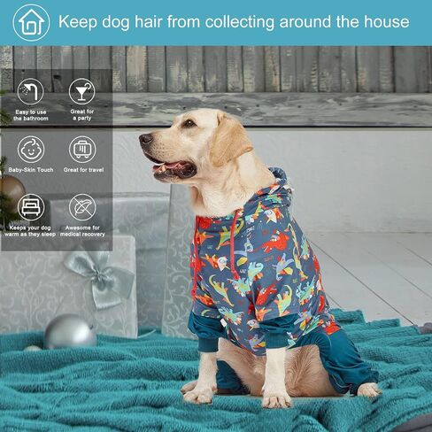 LovinPet Large Dog Pjs for Male Dogs: Wound Care, Anxiety Lightweight onesie, Large Dog Pajamas, Pjs for Dogs, Reflective Stripe, Super Dinos Navy Print, Surgical Recovery clothes/XL in Saudi Arabia