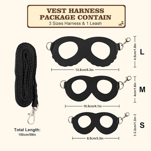 3Pcs Sugar Gilder Harness and Leash Set, Adjustable Squirrel Harness Small Animal Training Walking Vest for rabbit, Guinea Pigs, Bearded Dragon (Black) in Saudi Arabia