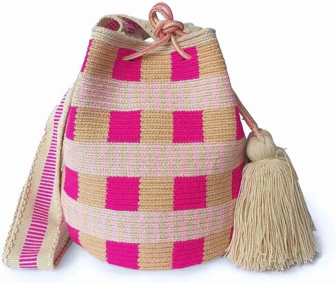 Original Authentic WAYUU Bag, Mochila from Colombia, Medium Crochet Crossbody, Handmade Medium Purse, Bucket Bag, Artisanmade Craft. (Cheeky) in Saudi Arabia