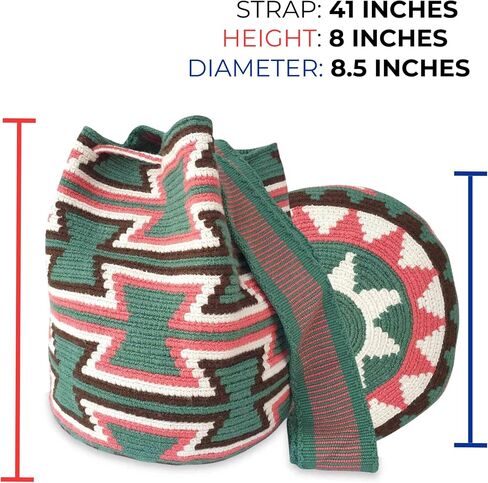 Original Authentic WAYUU Bag, Mochila from Colombia, Medium Crochet Crossbody, Handmade Medium Purse, Bucket Bag, Artisanmade Craft. (Cheeky) in Saudi Arabia