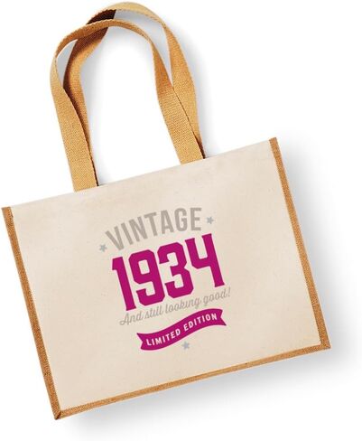 حقيبة هدايا عيد الميلاد التسعين حقيبة تذكارية عتيقة للنساء بعمر 90 عامًا حقيبة تسوق جديدة 13 بوصة × 16.5 بوصة × 7.5 بوصة (طبيعية، عتيقة) in Kuwait