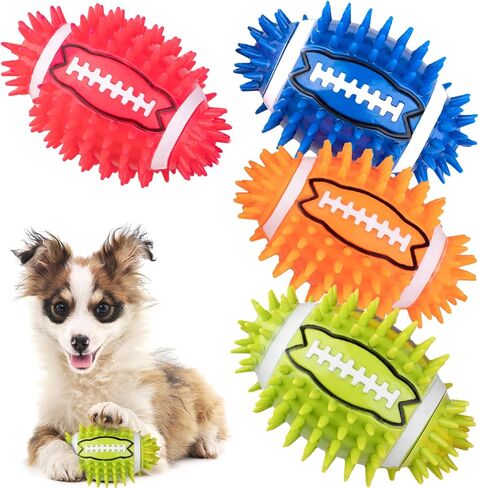 4.3" Dog Squeaky Football Toys 4 Pack, Interactive and Durable Spiky Dog Ball Toy for Medium Large Dogs with Built-in Squeaker for Teeth Cleaning and Training in Saudi Arabia