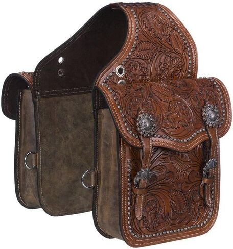 Tough 1 Saddle Bag Tooling Adjustable Buckle Leather Black 61-9915 in Saudi Arabia
