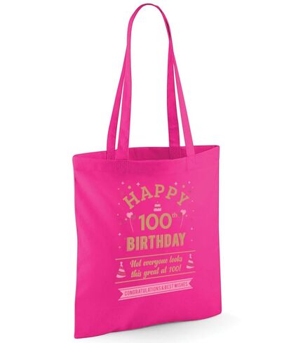 100th Birthday Gift Bag for Men Women Funny Gift Tote Shopping Bag Happy Birthday Keepsake Age 100 Present 15 inches x 16.5 inches (Pink, Happy Birthday Gift Bag) in Saudi Arabia