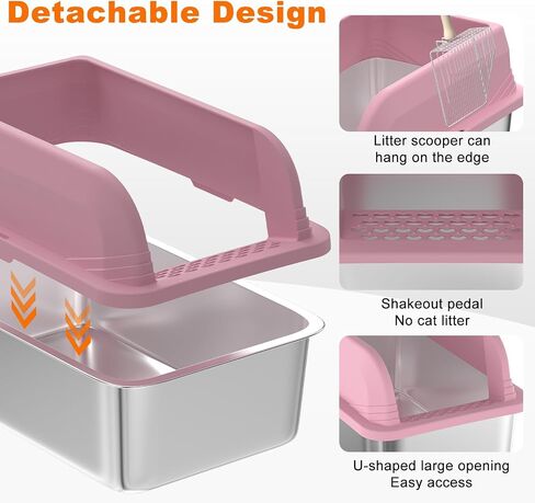 2 Pcs Stainless Steel Cat Litter Box with Lid, Extra Large High Side Cat Litter Box, XL Metal Enclosed Litter Box for Cats, Non-Leaking, Easy to Clean Include Litter Scoop (Grey) in Saudi Arabia