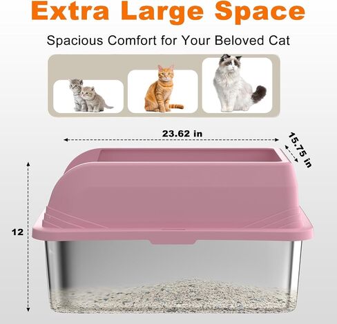 2 Pcs Stainless Steel Cat Litter Box with Lid, Extra Large High Side Cat Litter Box, XL Metal Enclosed Litter Box for Cats, Non-Leaking, Easy to Clean Include Litter Scoop (Grey) in Saudi Arabia