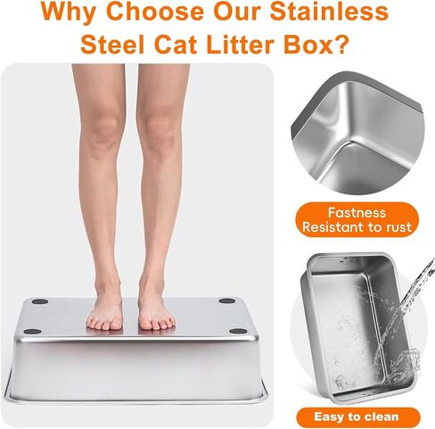 2 Pcs Stainless Steel Cat Litter Box with Lid, Extra Large High Side Cat Litter Box, XL Metal Enclosed Litter Box for Cats, Non-Leaking, Easy to Clean Include Litter Scoop (Grey) in Saudi Arabia