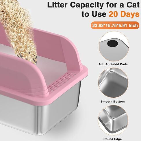 2 Pcs Stainless Steel Cat Litter Box with Lid, Extra Large High Side Cat Litter Box, XL Metal Enclosed Litter Box for Cats, Non-Leaking, Easy to Clean Include Litter Scoop (Grey) in Saudi Arabia
