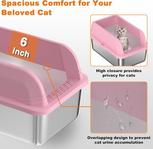 2 Pcs Stainless Steel Cat Litter Box with Lid, Extra Large High Side Cat Litter Box, XL Metal Enclosed Litter Box for Cats, Non-Leaking, Easy to Clean Include Litter Scoop (Grey) in Saudi Arabia