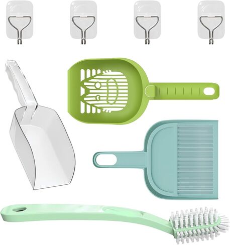 Convenient Pet Cats Litter Scooper Kit with Cat Litter Scooper/Plastics Scooper/Handheld Dustpan/Broom/Brush/Paste Hooks for Various Types of cat Litter Boxes. in Kuwait