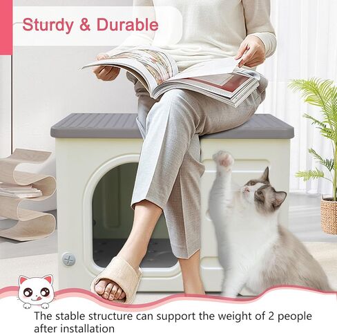 Rockever Plastic Cat House Outdoor with Escape Door, Waterproof Feral Cat House Outdoor Indoor, Sturdy Cat House for Outdoor Cats with Cat Bed Mat, Assemble Easily-Grey in Kuwait