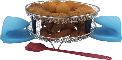 Air Fryer Racks, 2Pack Round Stackable Dehydrator Racks with Insulated Clamp and Brush Universal Stainless Steel Kitchen Air Fryer Accessories Fit all 4.2QT - 5.8QT Air fryer, 7.8inch in Saudi Arabia