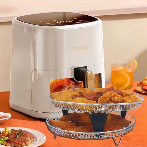 Air Fryer Racks, 2Pack Round Stackable Dehydrator Racks with Insulated Clamp and Brush Universal Stainless Steel Kitchen Air Fryer Accessories Fit all 4.2QT - 5.8QT Air fryer, 7.8inch in Saudi Arabia