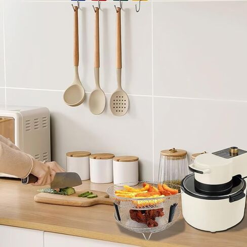 Air Fryer Racks, 2Pack Round Stackable Dehydrator Racks with Insulated Clamp and Brush Universal Stainless Steel Kitchen Air Fryer Accessories Fit all 4.2QT - 5.8QT Air fryer, 7.8inch in Saudi Arabia