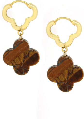 Gempires Tiger Eye Clover Earrings, 4 Leaf Clover Earring for Girls, Dangle Earrings for Her, 14k Gold Plated Earring, Gemstone Jewelry in Saudi Arabia