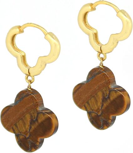Gempires Tiger Eye Clover Earrings, 4 Leaf Clover Earring for Girls, Dangle Earrings for Her, 14k Gold Plated Earring, Gemstone Jewelry in Saudi Arabia