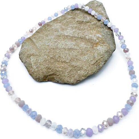 XL Pale Pastels Faceted Glass Bead Anklet on Elastic - Handmade Pink Lilac White Blue Design : Plus Size Extra Large 12 inches - 4mm Beads in Pretty Summer Colours in Saudi Arabia