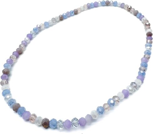XL Pale Pastels Faceted Glass Bead Anklet on Elastic - Handmade Pink Lilac White Blue Design : Plus Size Extra Large 12 inches - 4mm Beads in Pretty Summer Colours in Saudi Arabia