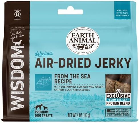 Earth Animal Wisdom Air-Dried Jerky from The Seed Recipe | Dog Treats | Dog Snacks | Premium Natural Plant-Based Jerky Strips | 4 oz |Made in The USA (Pack of 3) in Saudi Arabia