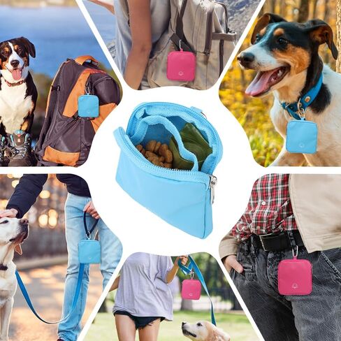 WALLFID Dog Treat Bag Small,Pet Walking Bag for Dog and cat, Pocket Size, Moisture-Proof and Waterproof,Unscented, Reusable, Travel Walking Bag, Portable Training Bag (Rose Red&Lake Blue) in Saudi Arabia