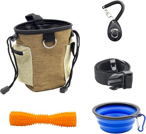 Dog Treat Pouch Kit, Potable Yellow Pet Treat Bag- Quick Access to Your Pup's Treats, Dog Clicker for Pet Training, Collapsible Dog Bowl, Small Dog Chew Toy for Small or Medium Dogs in Saudi Arabia