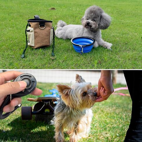 Dog Treat Pouch Kit, Potable Yellow Pet Treat Bag- Quick Access to Your Pup's Treats, Dog Clicker for Pet Training, Collapsible Dog Bowl, Small Dog Chew Toy for Small or Medium Dogs in Saudi Arabia