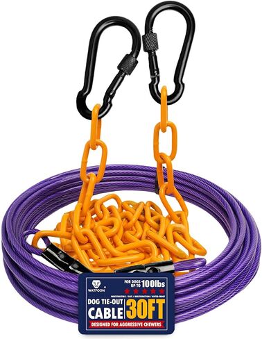 Dog Tie Out Cable - 20/30/40/50 FT Heavy Duty Steel Wire Leash Cable with Metal Chain - Training Tether for Dogs Up to 100 Pounds - Reflective Dog Tether for Yard, Camping, Park (Blue Red, 30ft) in Saudi Arabia