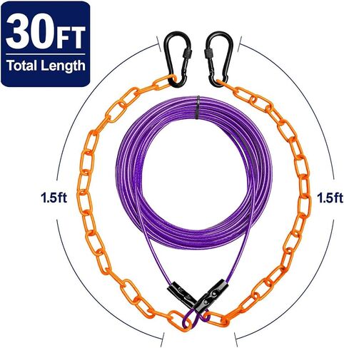 Dog Tie Out Cable - 20/30/40/50 FT Heavy Duty Steel Wire Leash Cable with Metal Chain - Training Tether for Dogs Up to 100 Pounds - Reflective Dog Tether for Yard, Camping, Park (Blue Red, 30ft) in Saudi Arabia