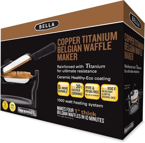 بيلا صانعة الوافل البلجيكية الدوارة المطلية بالتيتانيوم النحاسية، ستانلس 1000 وات 14608 in Kuwait