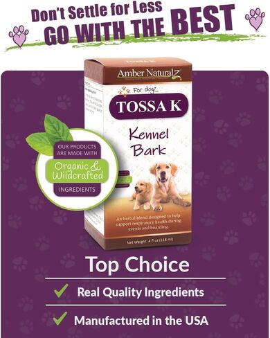 العنبر NaturalZ Tossa K Kennel Bark المكملات العشبية للكلاب والجراء | مزيج عشبي للكلاب لصحة الجهاز التنفسي | زجاجة سعة 4 أونصة سائلة | مكونات من مصادر عالمية | صنع في الولايات المتحدة الأمريكية in Kuwait